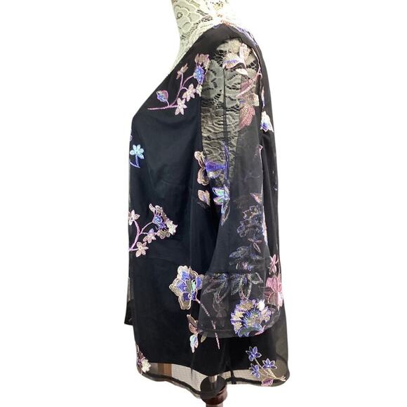 Catherine’s Floral Embroidered Mesh Overlay Top Blouse Sz 1XP Black - Picture 4 of 5